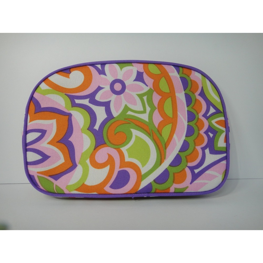 Clinique Cosmetic Bag Purple Orange Floral Paisley Psychedelic Makeup Pouch EUC